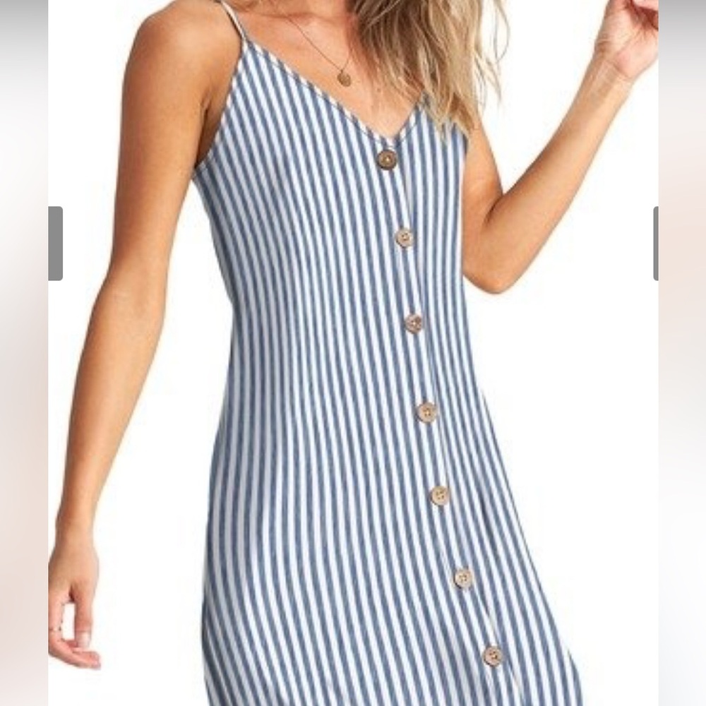 Blue and White Striped Button-Down Dress